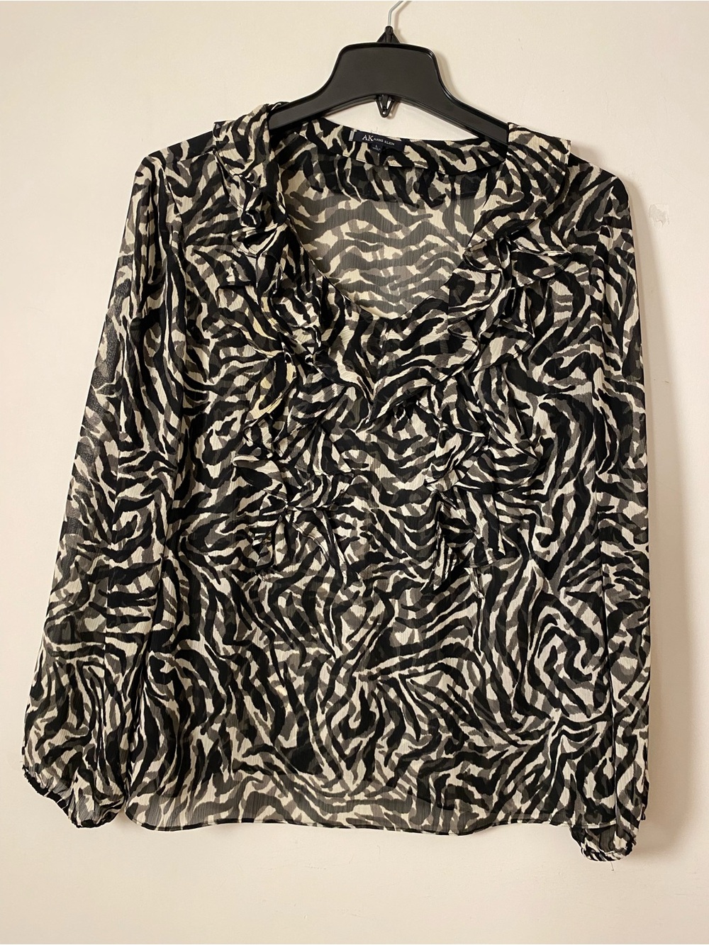 Anne Klein Chiffon Ruffle Zebra Print Blouse - Black & White